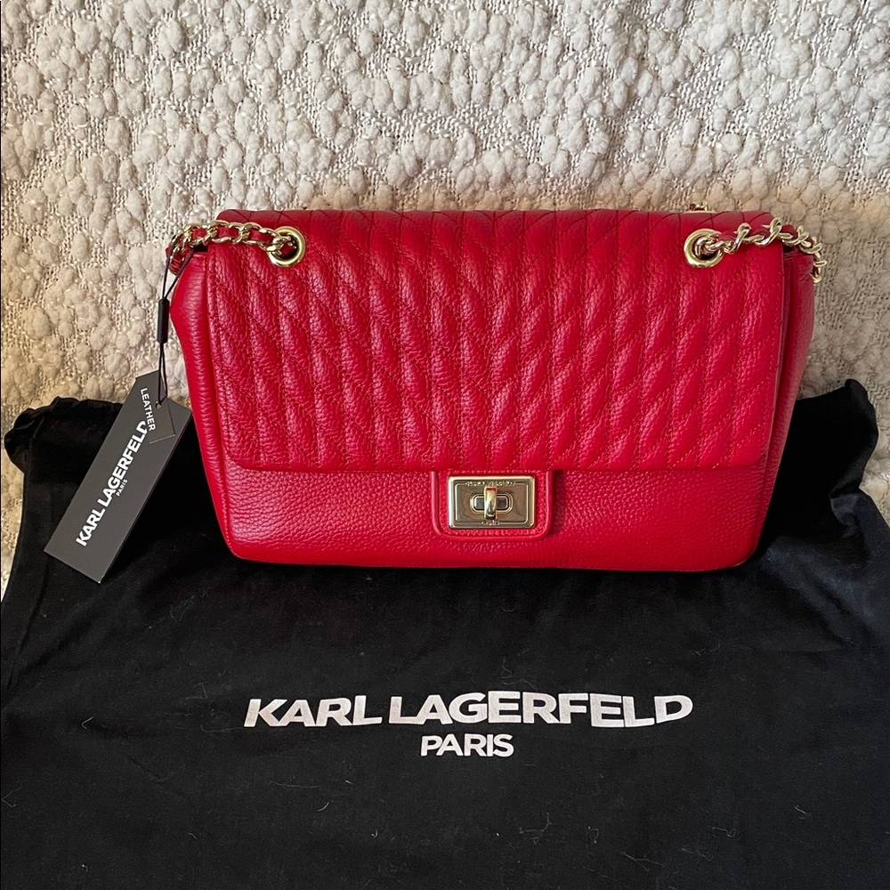 Karl Lagerfeld Red Quilted Paris Agyness Leather Chain Bag